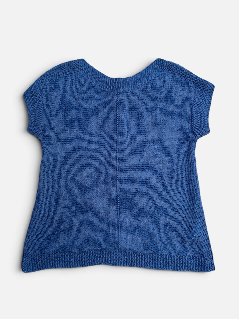 Cable & Gauge Button-Back Knit Cap Sleeve Sweater in Blue Sz Medium - Picture 7 of 12